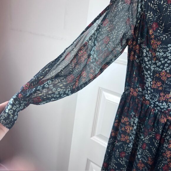 ModCloth Floral Chiffon Maxi Dress with Sheer Sleeves and Metallic Thread XS - Picture 6 of 11